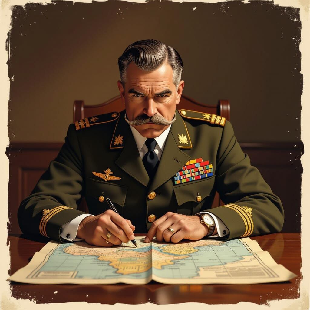 WWI General Studies Map in Painterly Digital Art