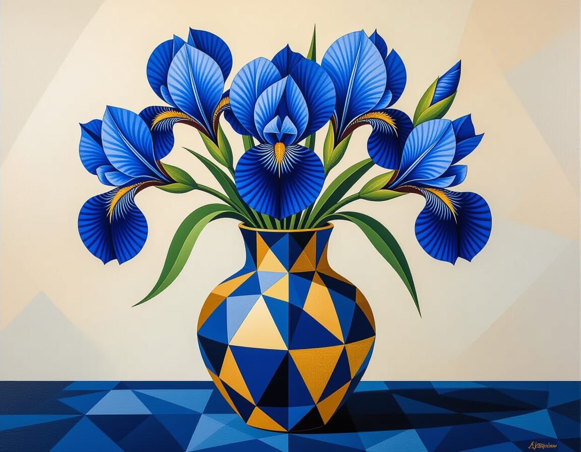 Iris Still Life in Fractal Goldenpunk Style
