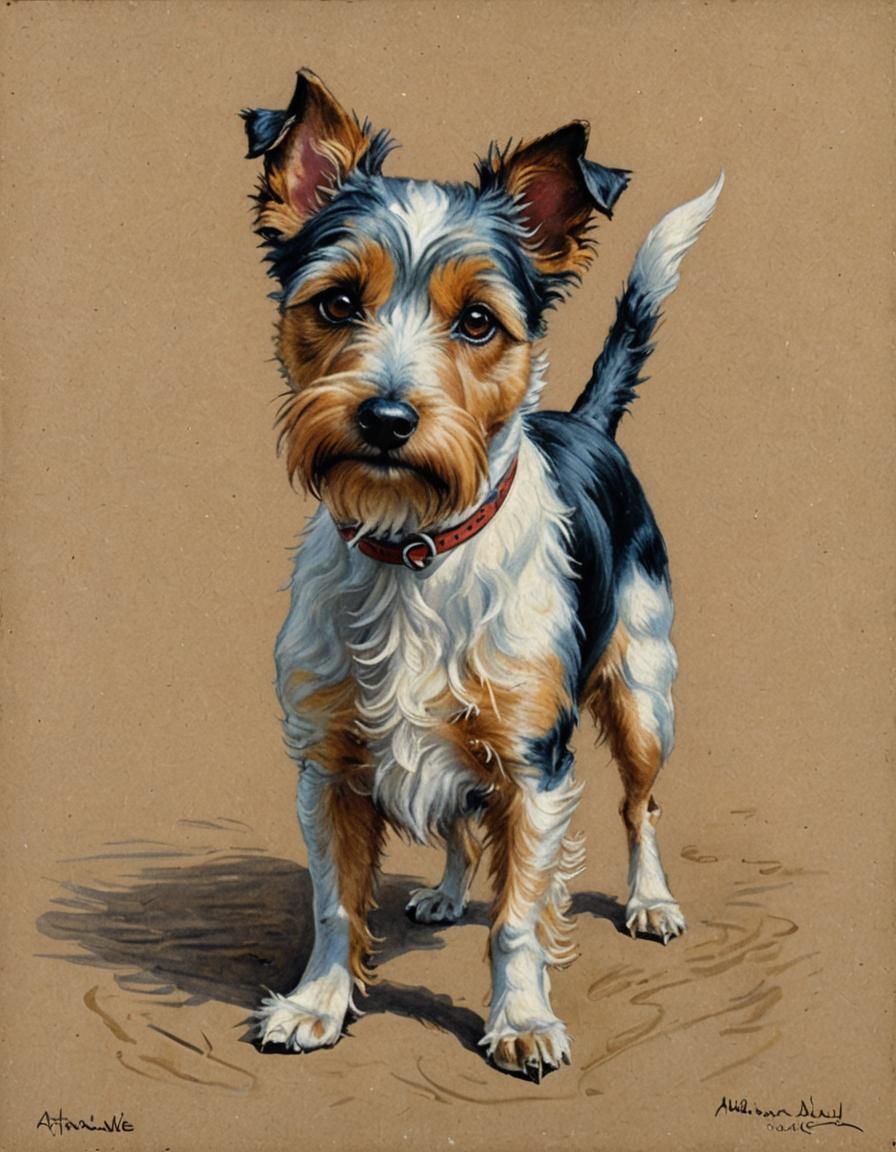 Adorable Terrier in Oil Pastel Style