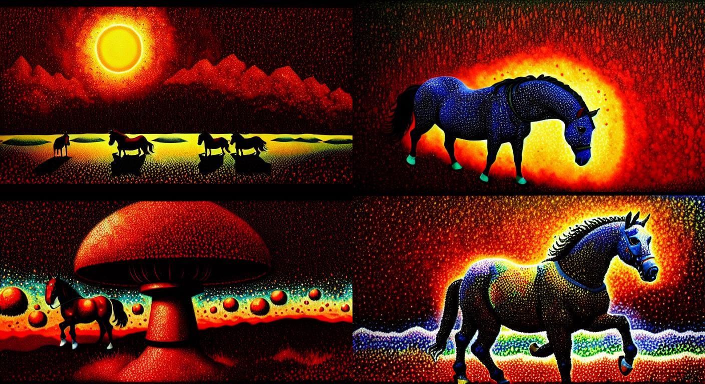 Horses on Mars in Pointillism Style