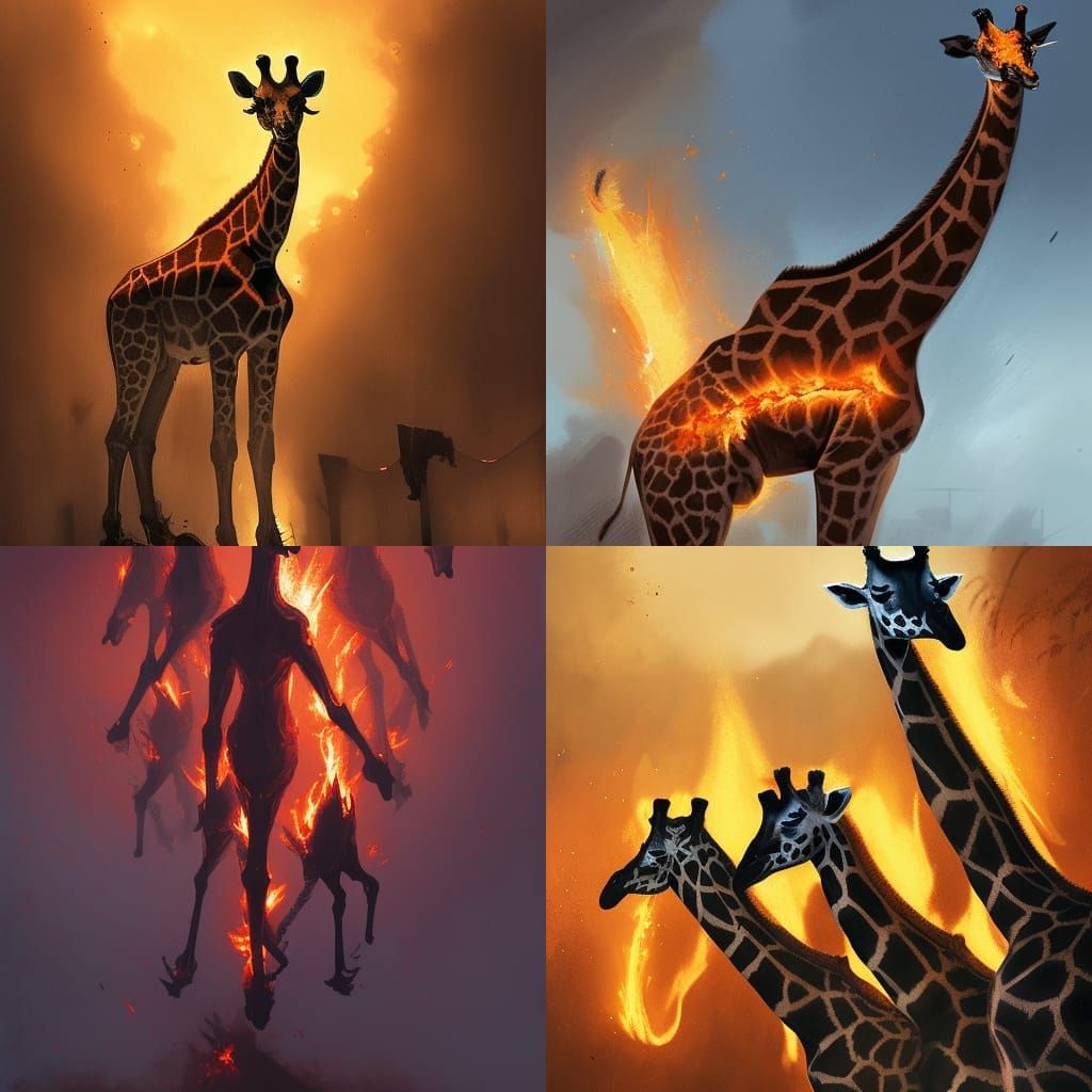 Giraffes Ablaze: A Dark Fantasy Rendering