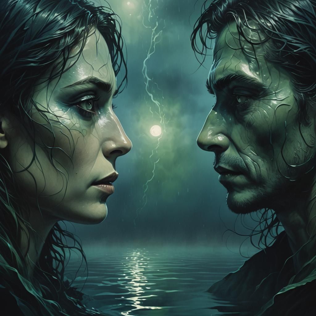 Ethereal Encounter in Moonlight: Digital Art