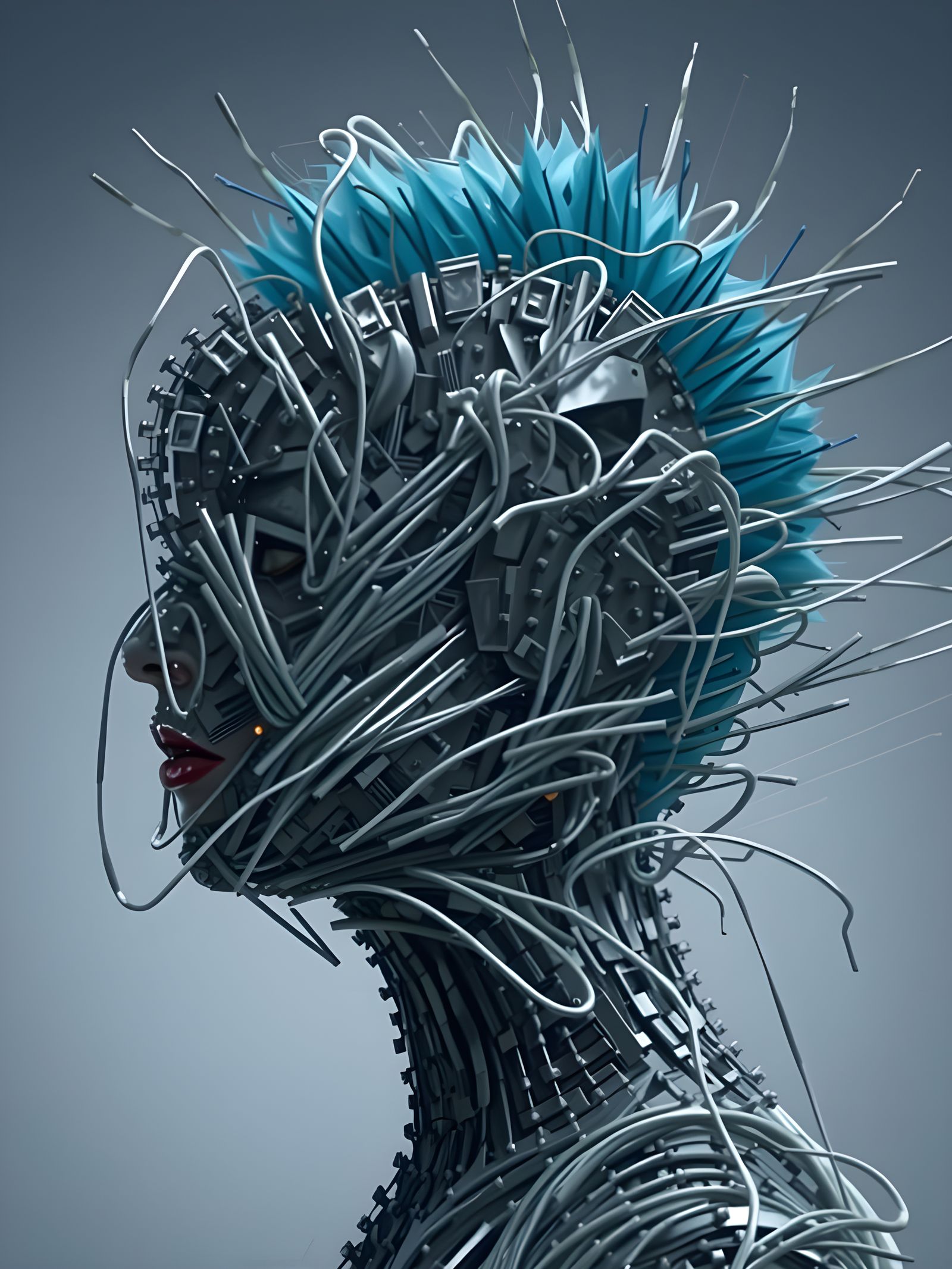 Mixed Media Portrait Sculpture in Collage Style