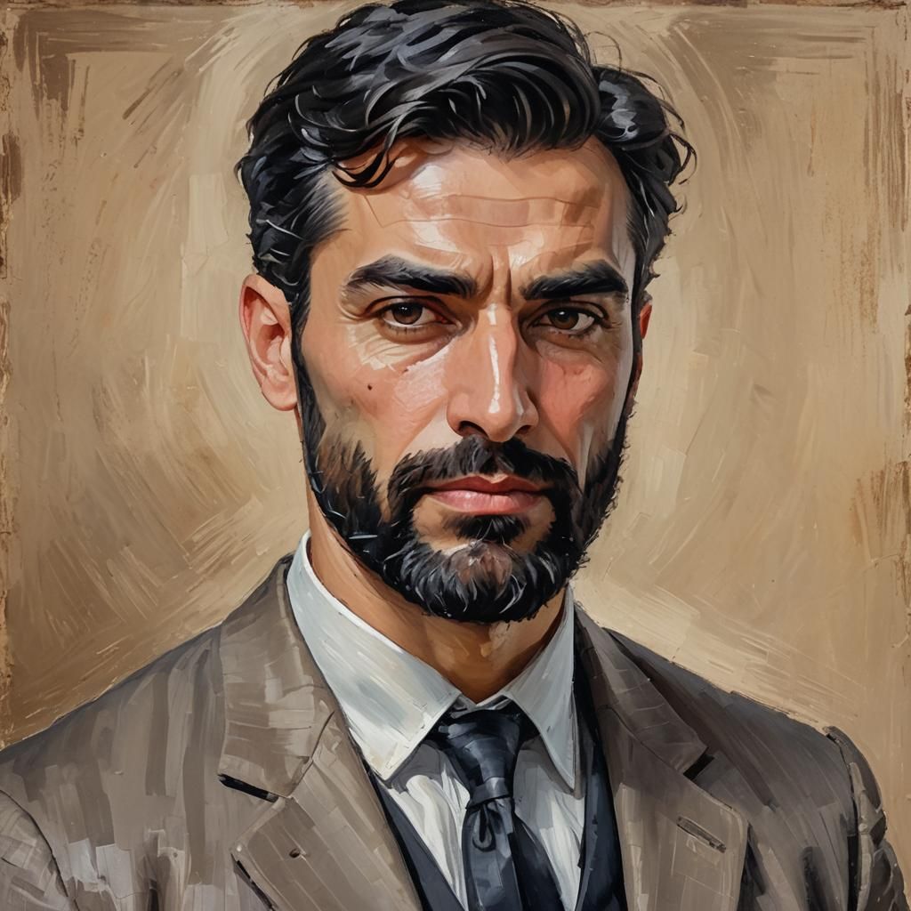 Handsome Professor Portrait in Impressionist Gouache Style