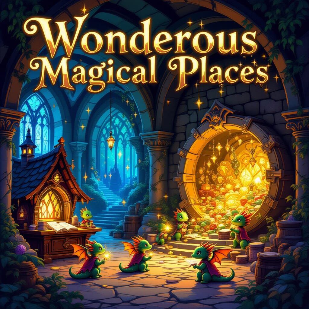 Enchanting Dragon Spell School and Magic Vault Poster