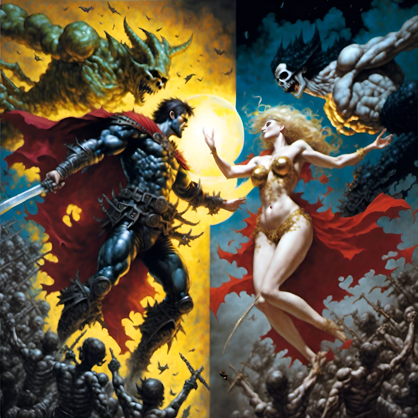 Epic Battle of Good Versus Evil in Comic Style