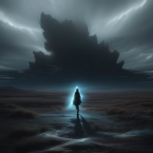 Ethereal Woman in Desolate Landscape Digital Painting