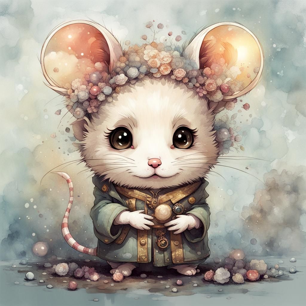 Chibi Manga Mouse with Exaggerated Features