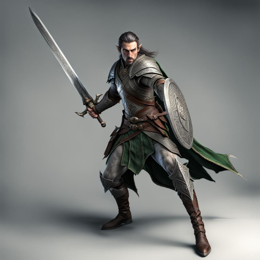 Elf Charges with Damascus Steel Sword in HDR