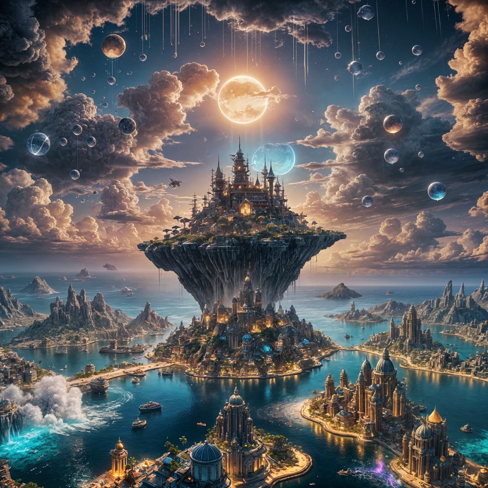 Ocean World with Floating Cities: 3D Game Art