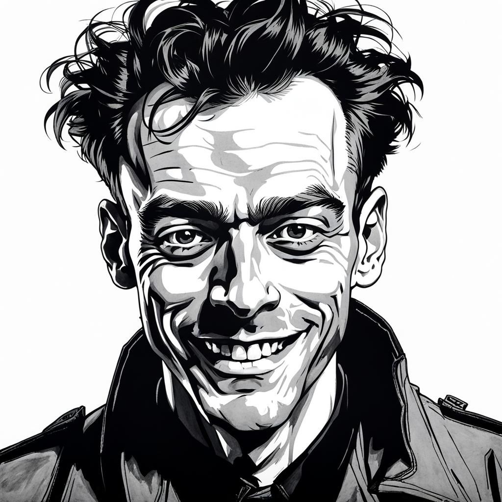 Creepy Smiling Man Portrait in Egon Schiele Style