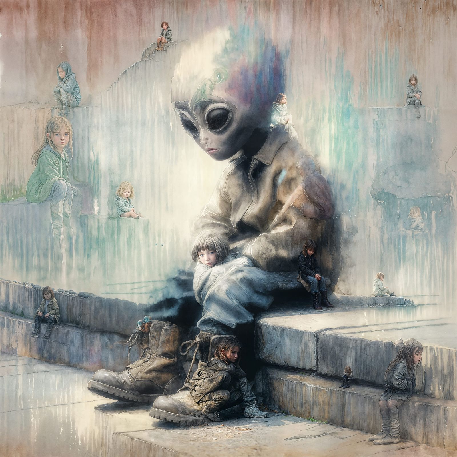 Heartbroken Alien Child: Painterly Solitude