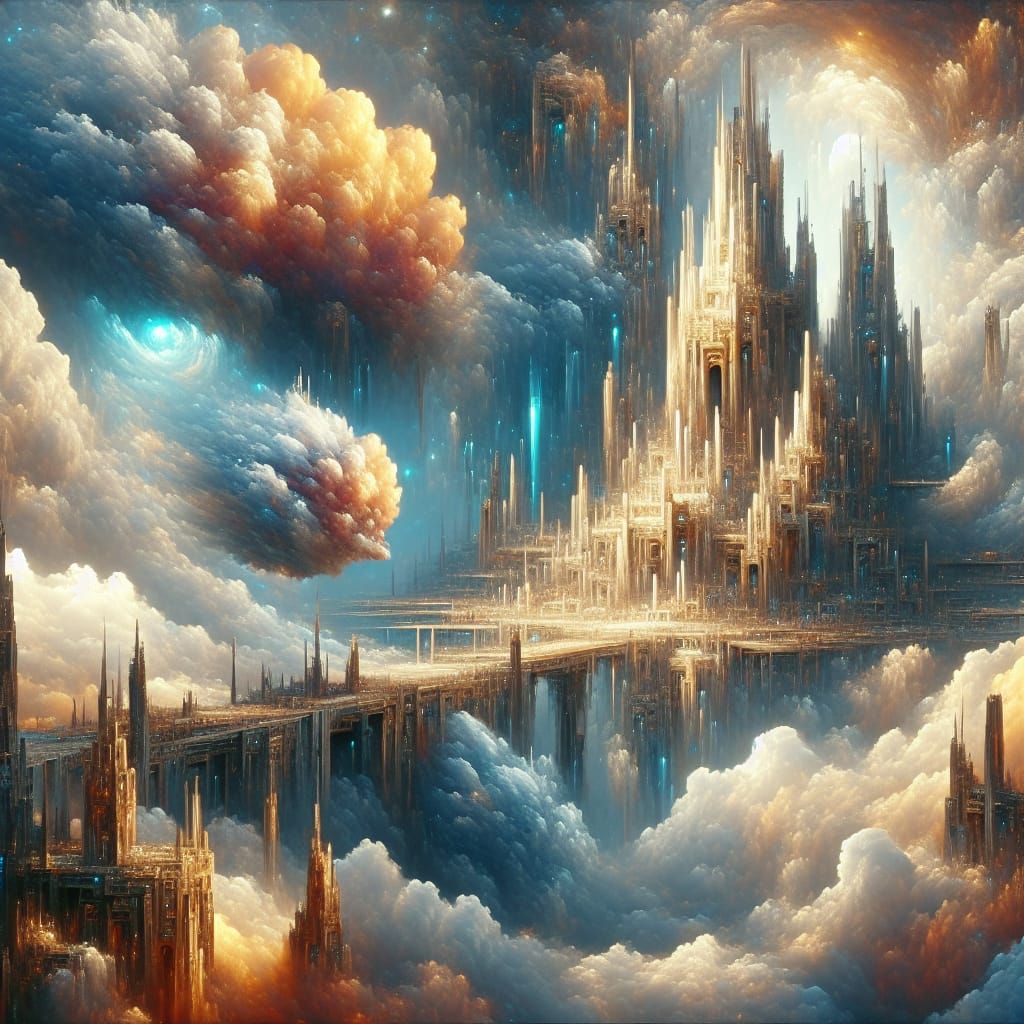 Celestial City Amongst Clouds: Fantasy Matte Painting