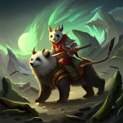 Panda Warrior Rides Mythical Beast