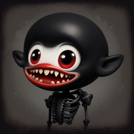 Surreal Chibi Masterpiece with Enormous Black Eyes and Tiny...