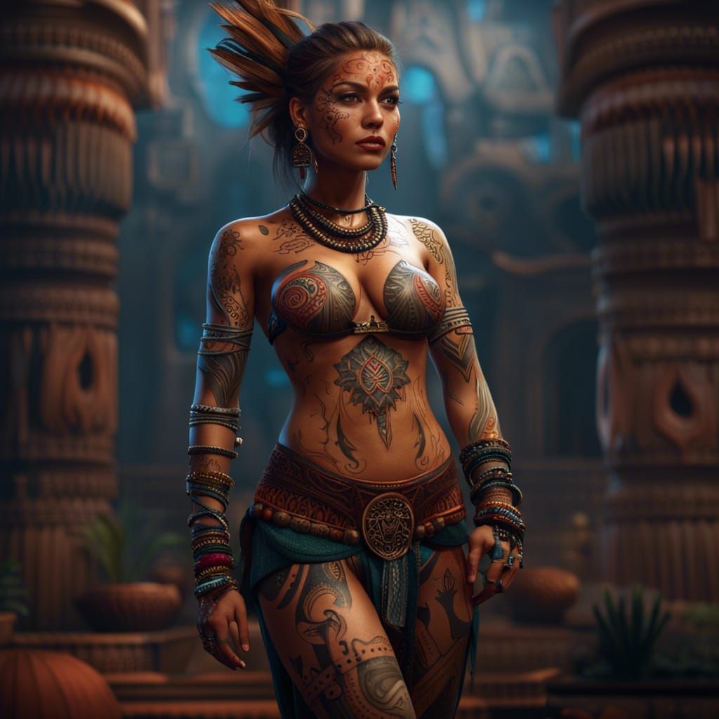 Woman with Tribal Tattoo: Fantasy Concept Art