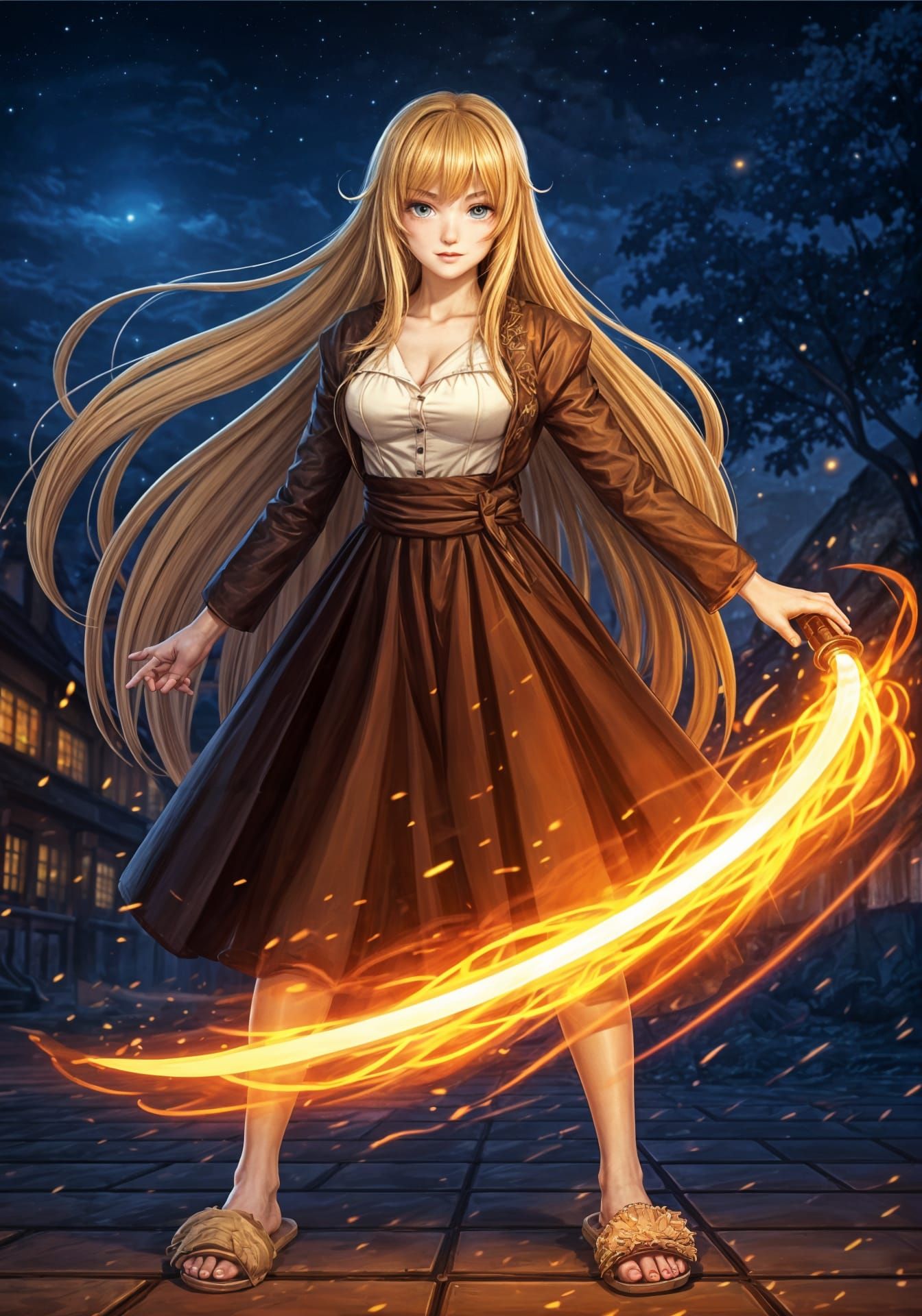 Anime Woman with Glowing Katana Digital Art