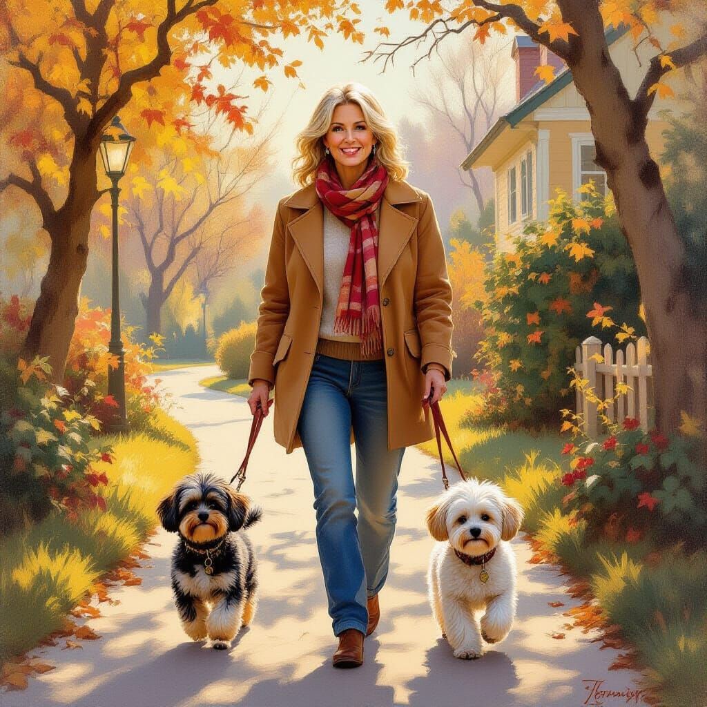 Woman and Dog in Realistic Oil Painting