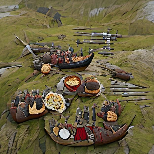Viking Feast on Longship: Digital Rendering