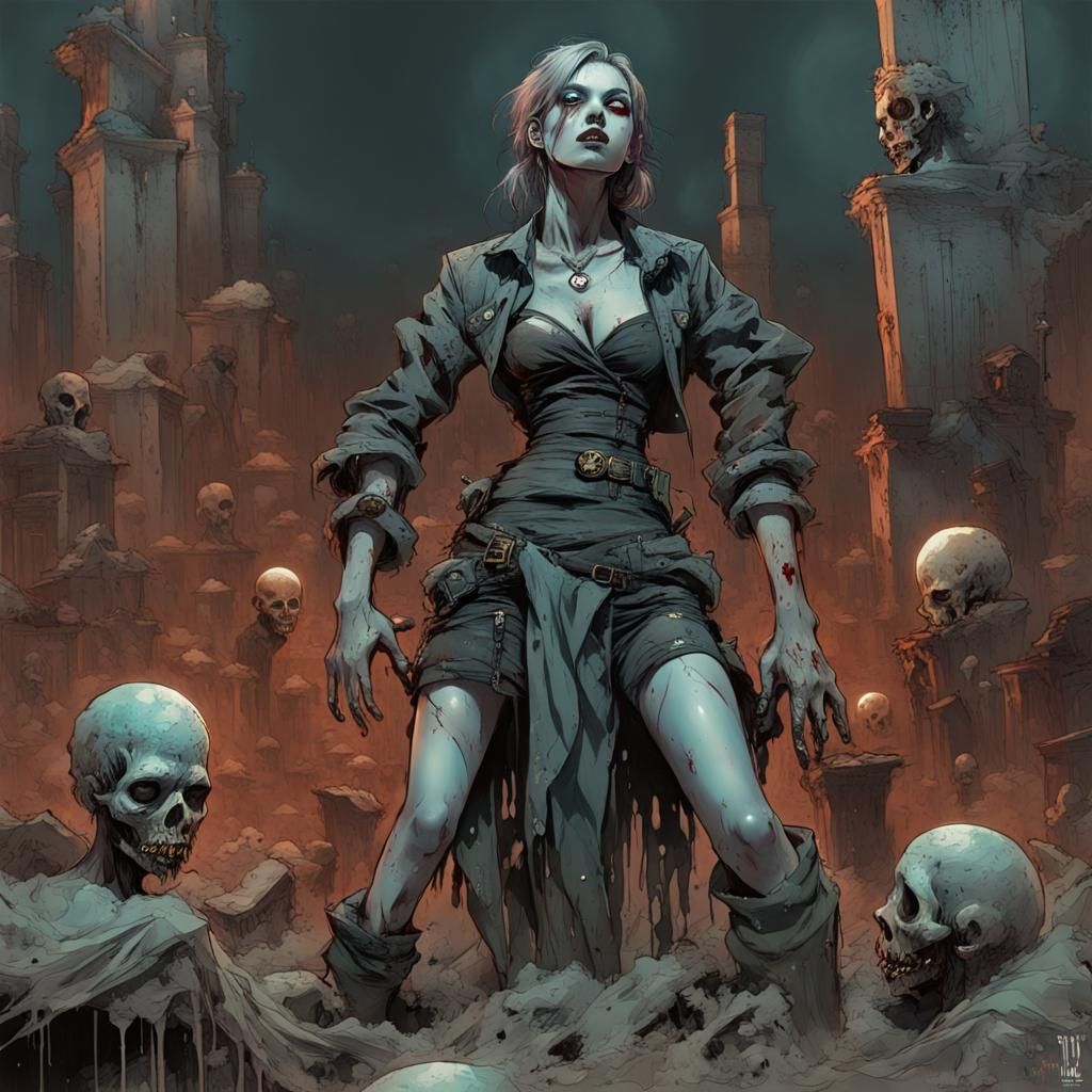 Bioluminescent Zombie Pin-Up in Glamour Horror Style