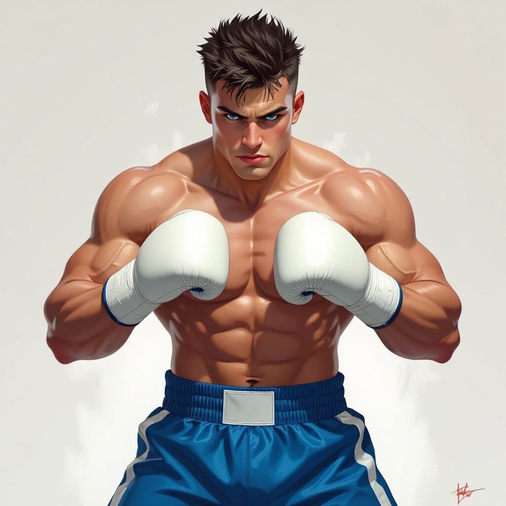 Muscular Boxer in Dynamic Stance, Realistic Style