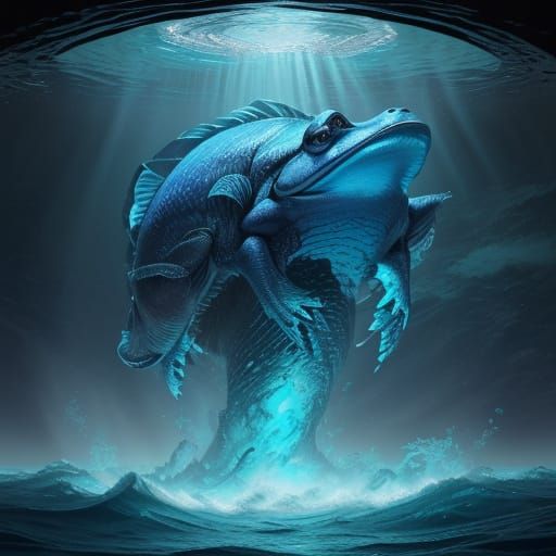 Gigantic Blue Frog Merges with the Ocean in Vibrant Digital ...