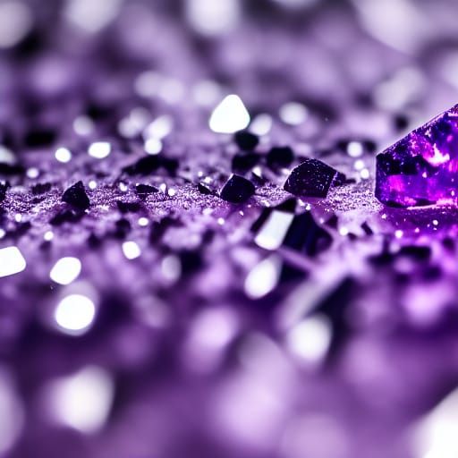 Shattered Purple Crystal on Black Marble in 4K