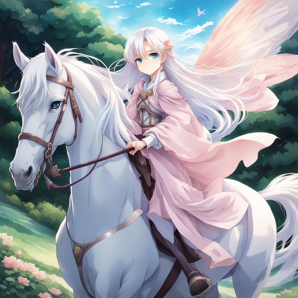Anime Fairy on Horseback with Silky Wings