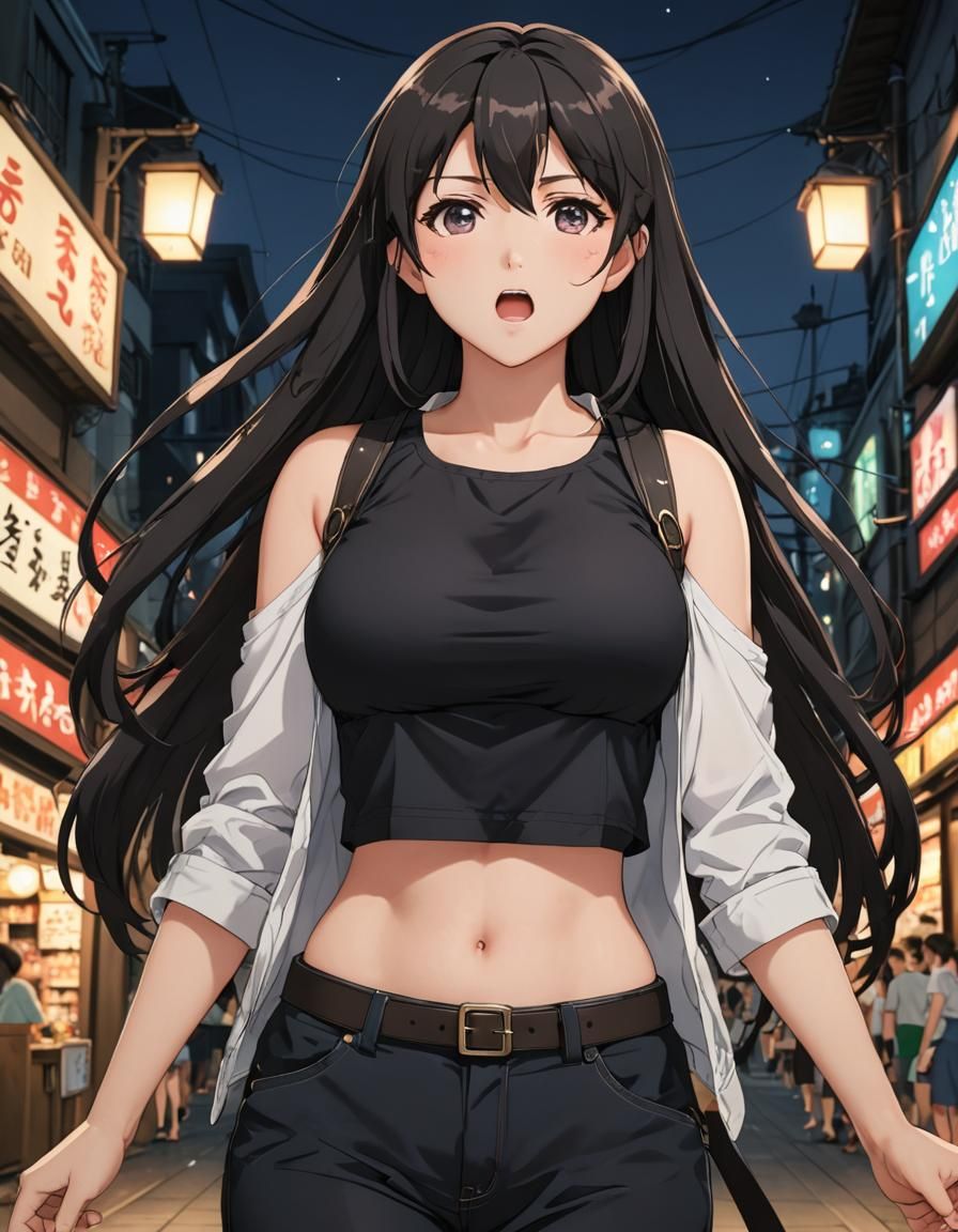 Cute Chubby Anime Woman in Cel-Shaded Style