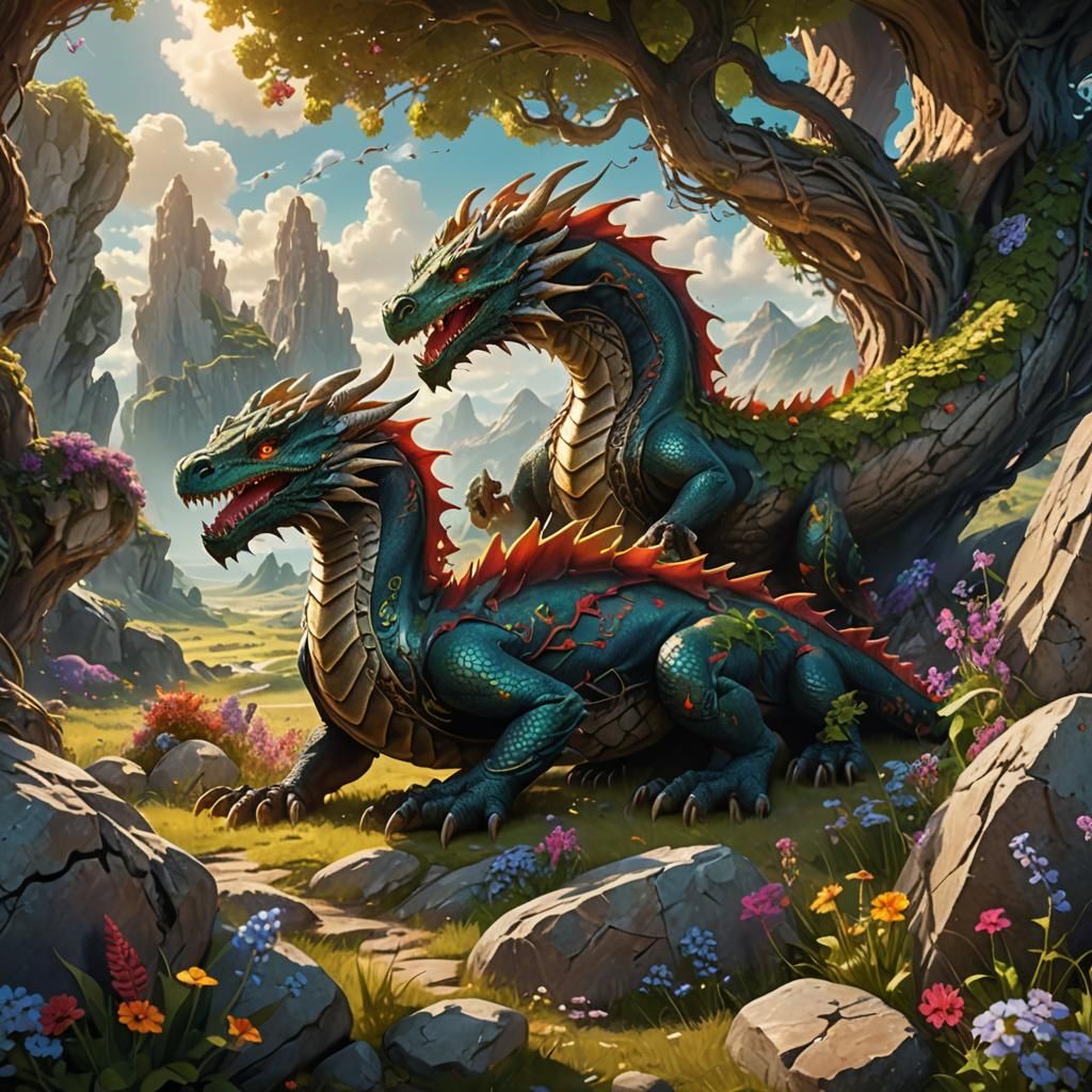 Dragons Play Hide and Seek: High Fantasy Digital Art