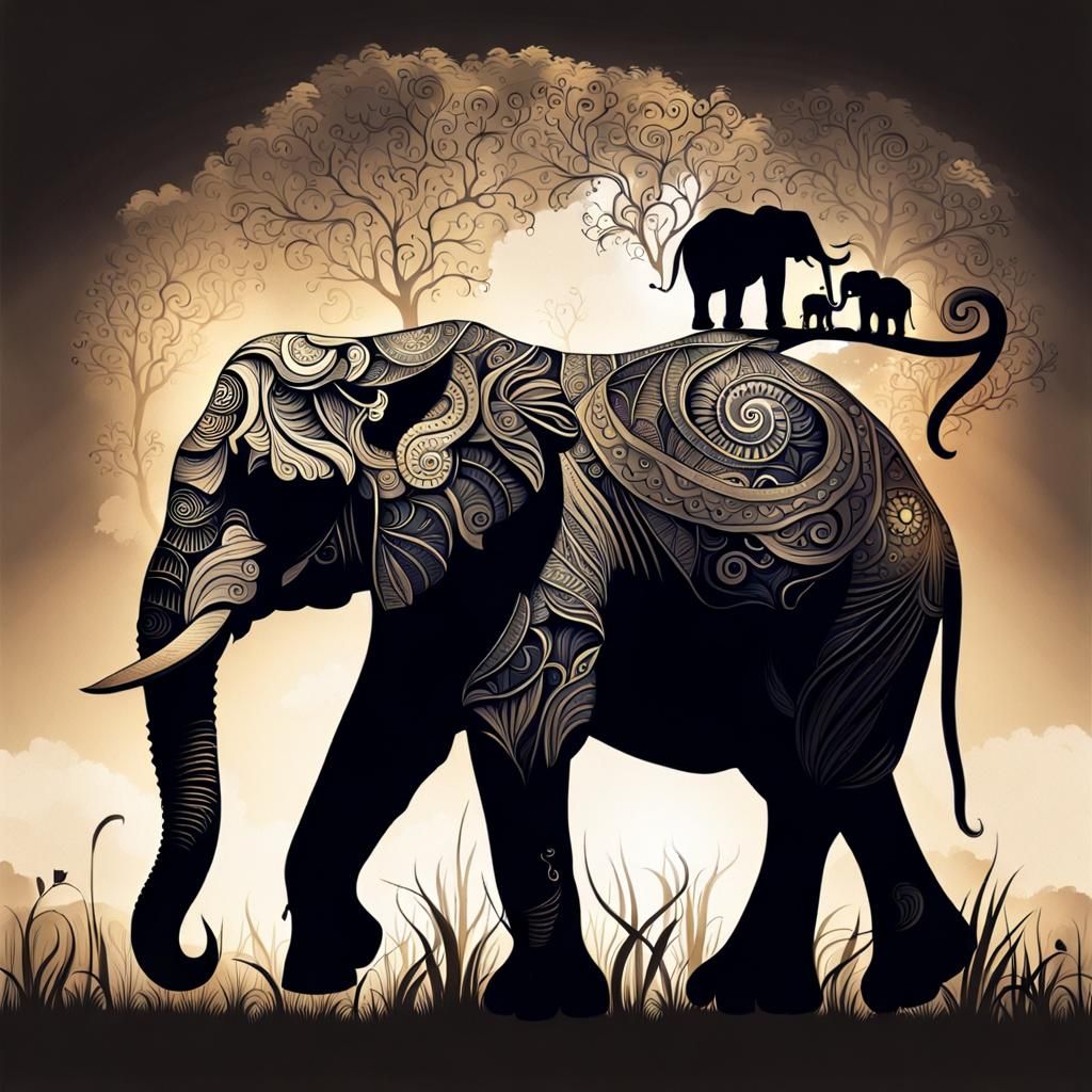 Elephant Silhouette: Whimsical and Dreamy Splash Art