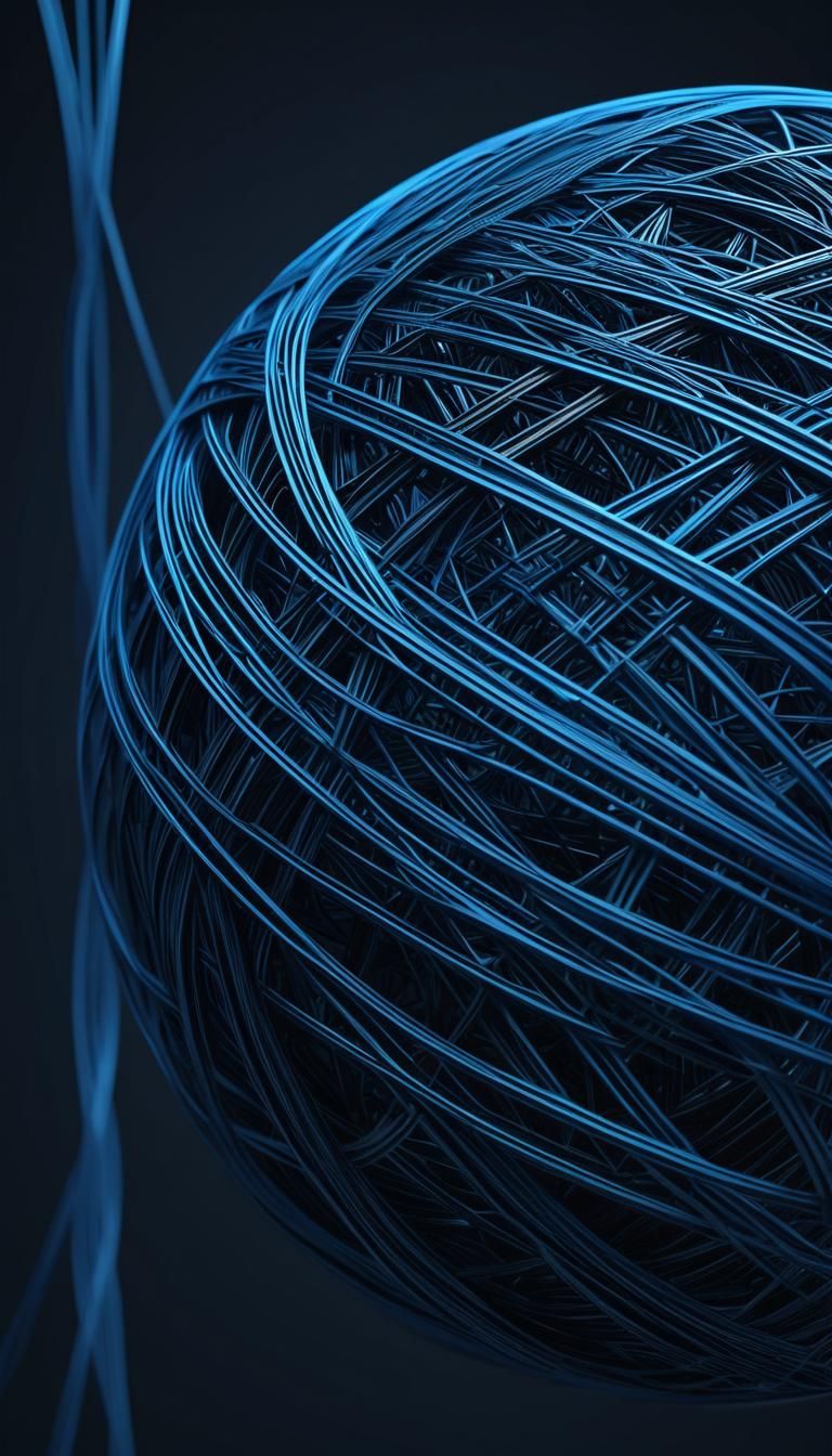 a 3D string ball,  visible axes in the background , dark blu...