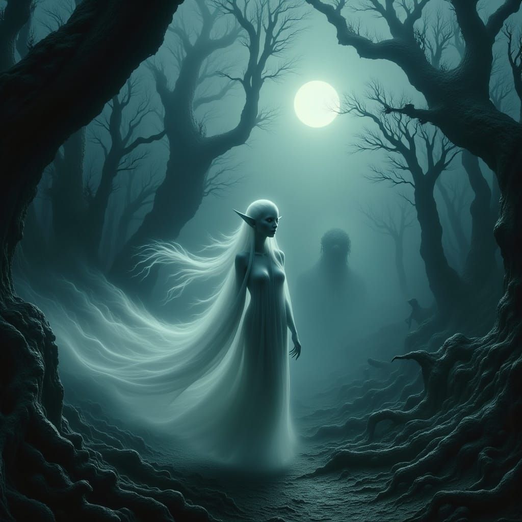 Ethereal Woman Walks Through Mystical Forest