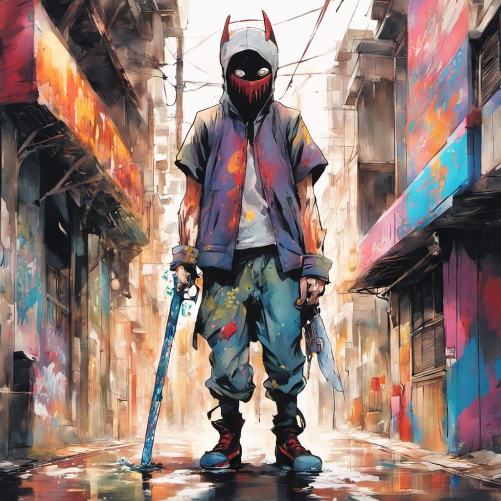 Sinister Masked Slasher in Anime Horror Style