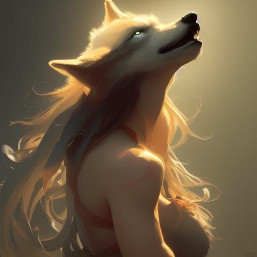 Hyperdetailed Girl Wolf Portrait in Art Nouveau Style