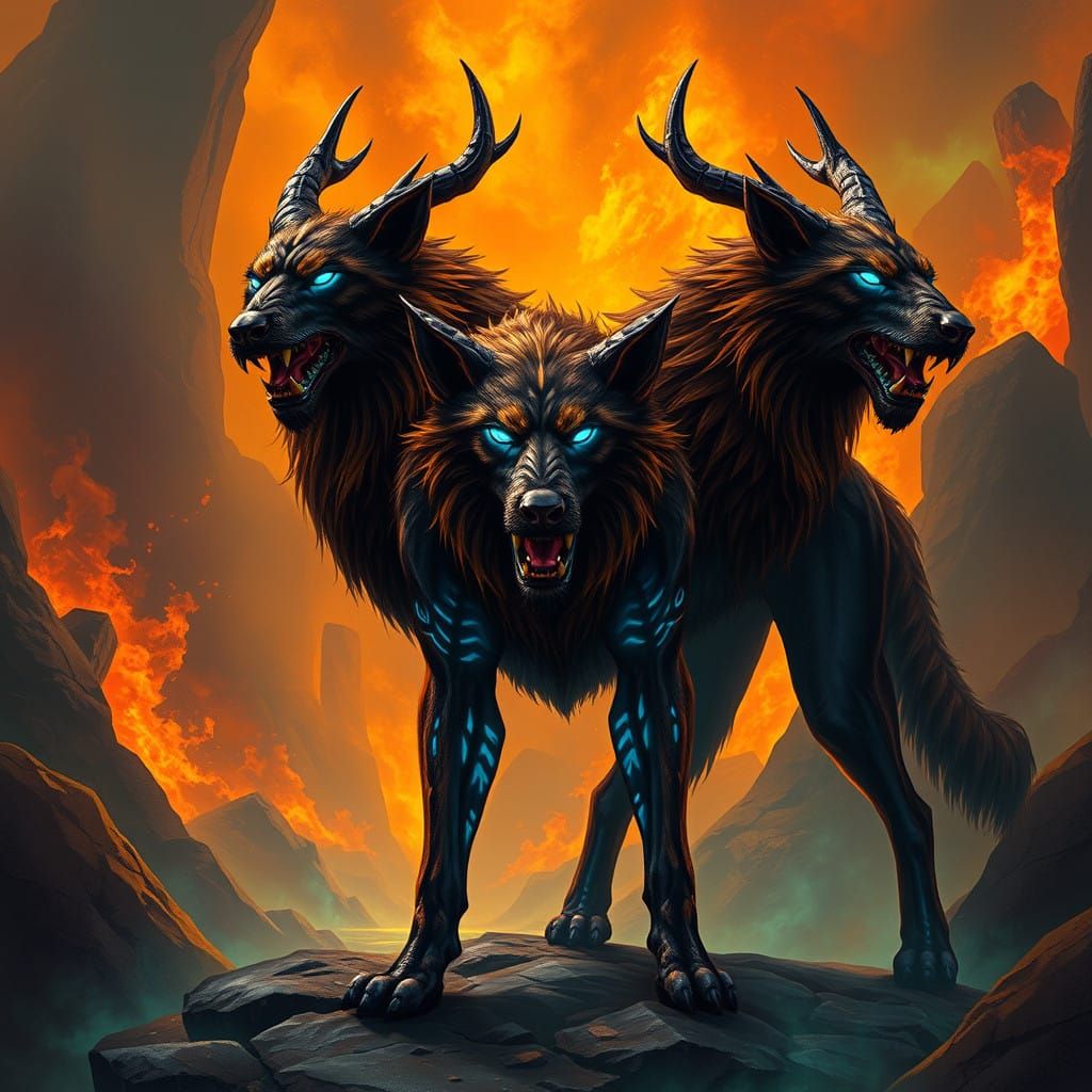Majestic Cerberus Guarding Mystical Realm