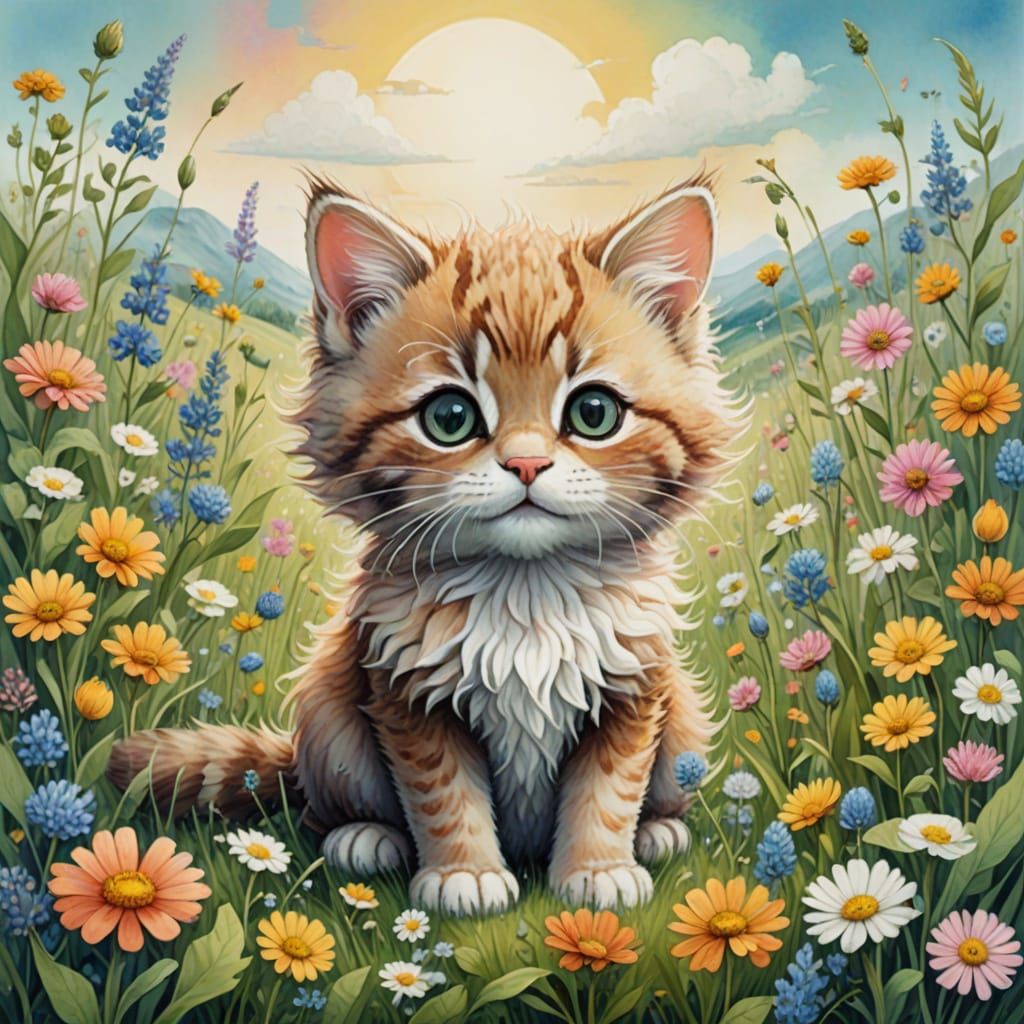 Whimsical Baby Cub in a Sunny Meadow