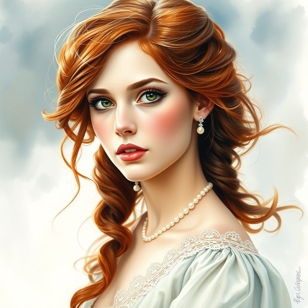 Regency Era Watercolor Portrait of a Dreamlike Beauty