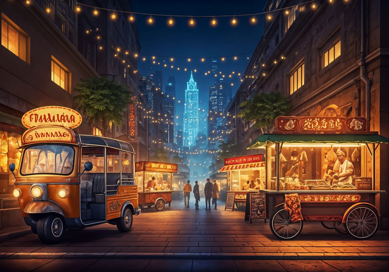 Global Street Food Nightlife in Vibrant HDR