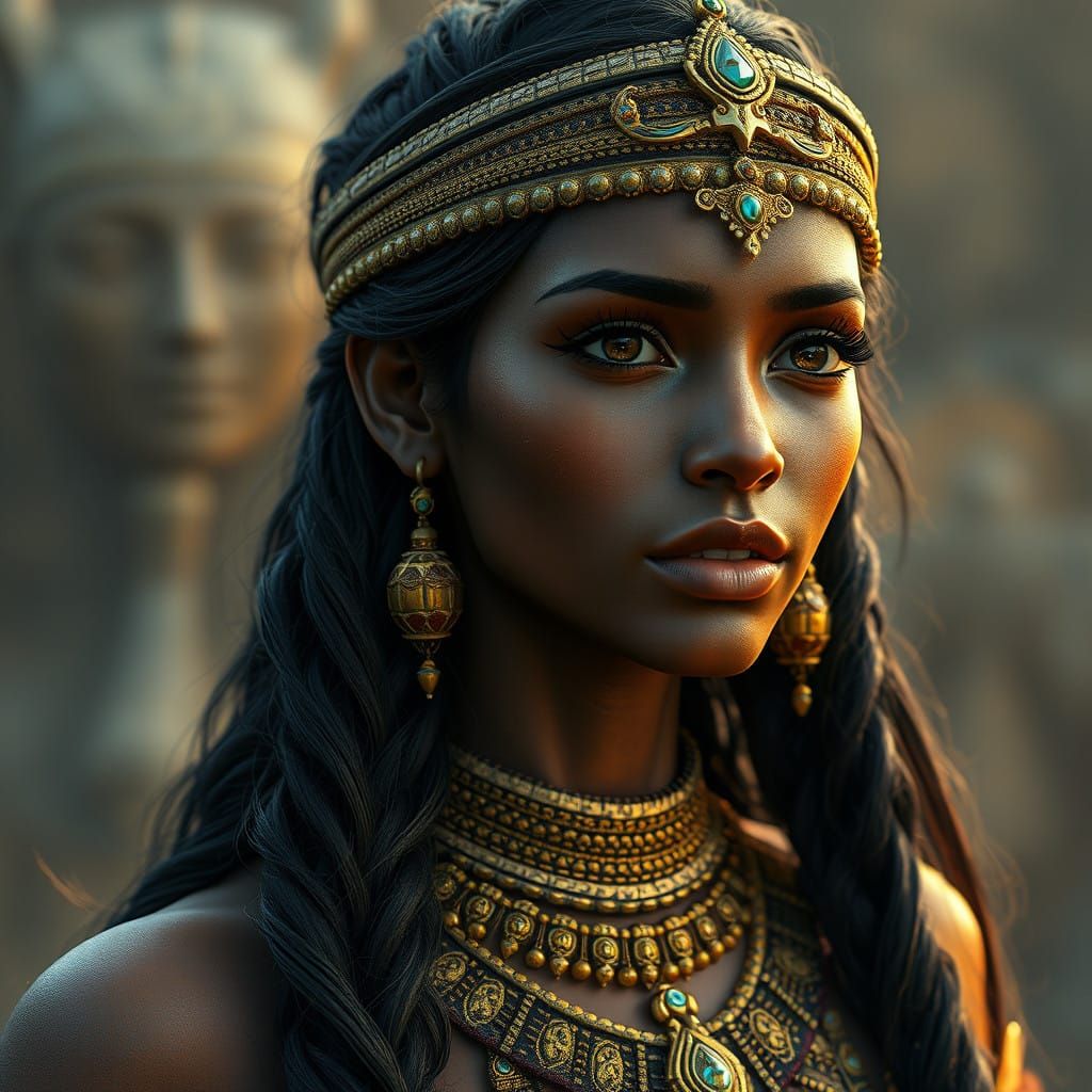 Fantastical Portrait of a Mocha-Ebony Princess in Ancient Eg...