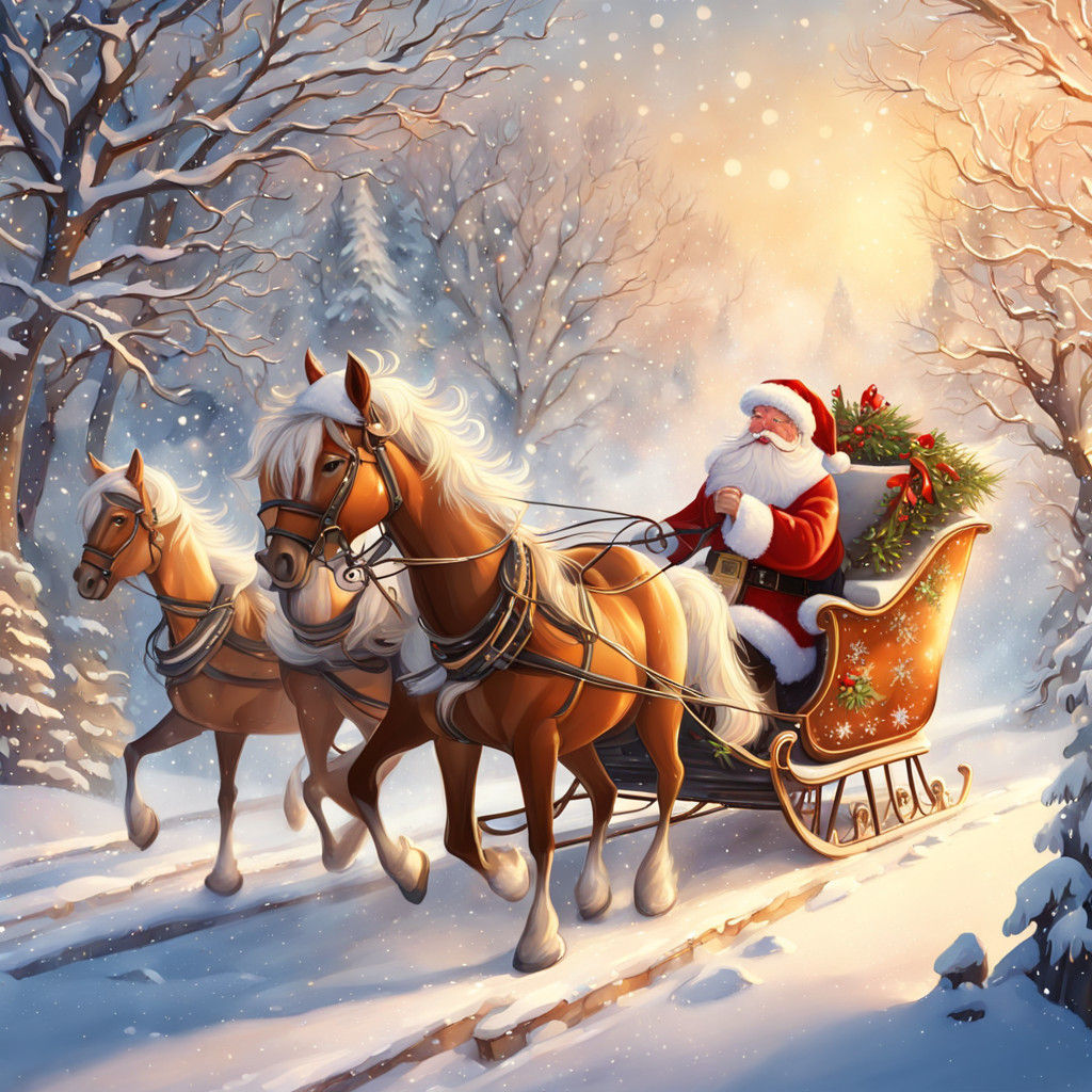 Whimsical Santa Claus in Winter Wonderland Scene