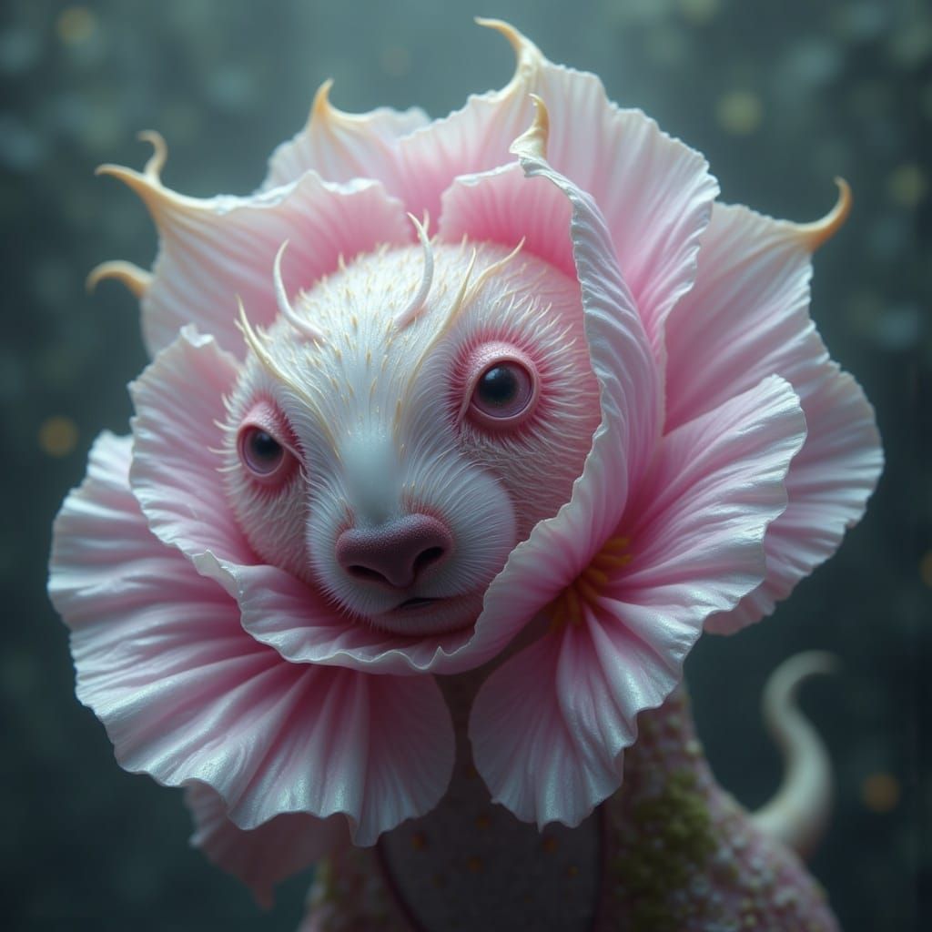 Surrealist Panda Orchid Fusion in Muted Pastels