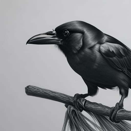 Hyper-Realistic Charcoal Sketch of Beautiful Crows