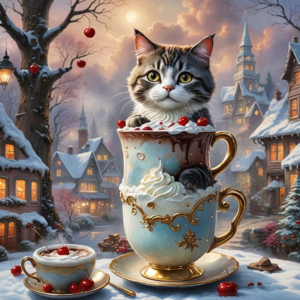 Cat cup with hot chocolate