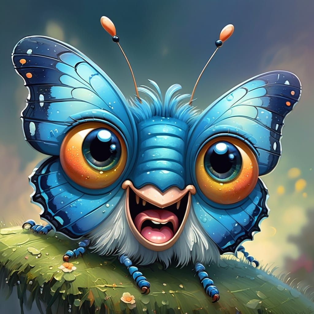 Confused Butterfly Caricature in Oil Painting Style