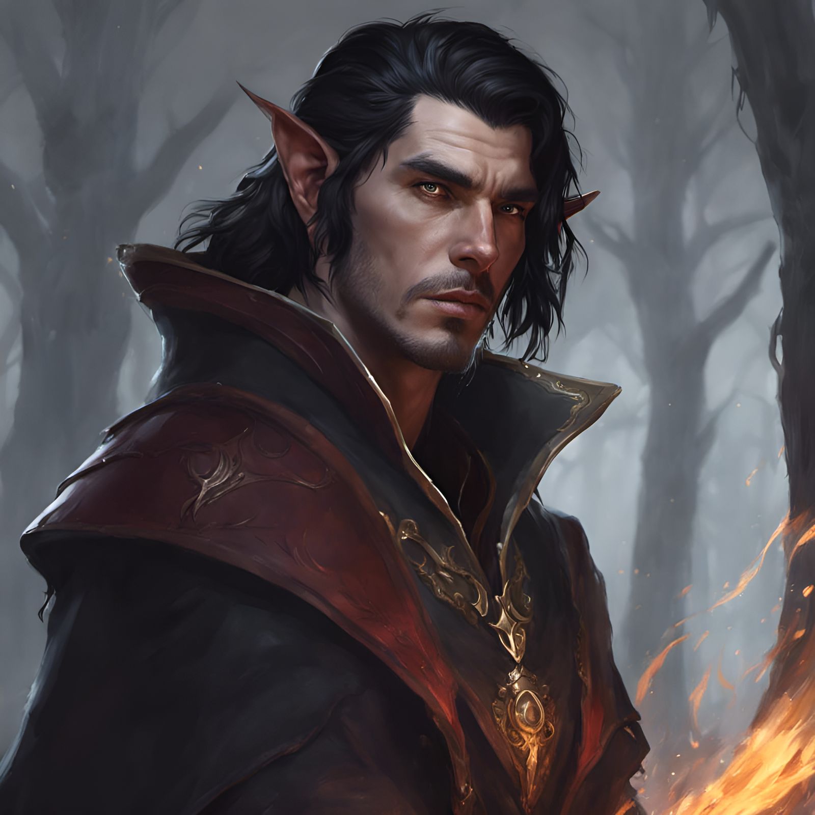Detailed Half-Elf Mage Portrait in Dark Fantasy Style
