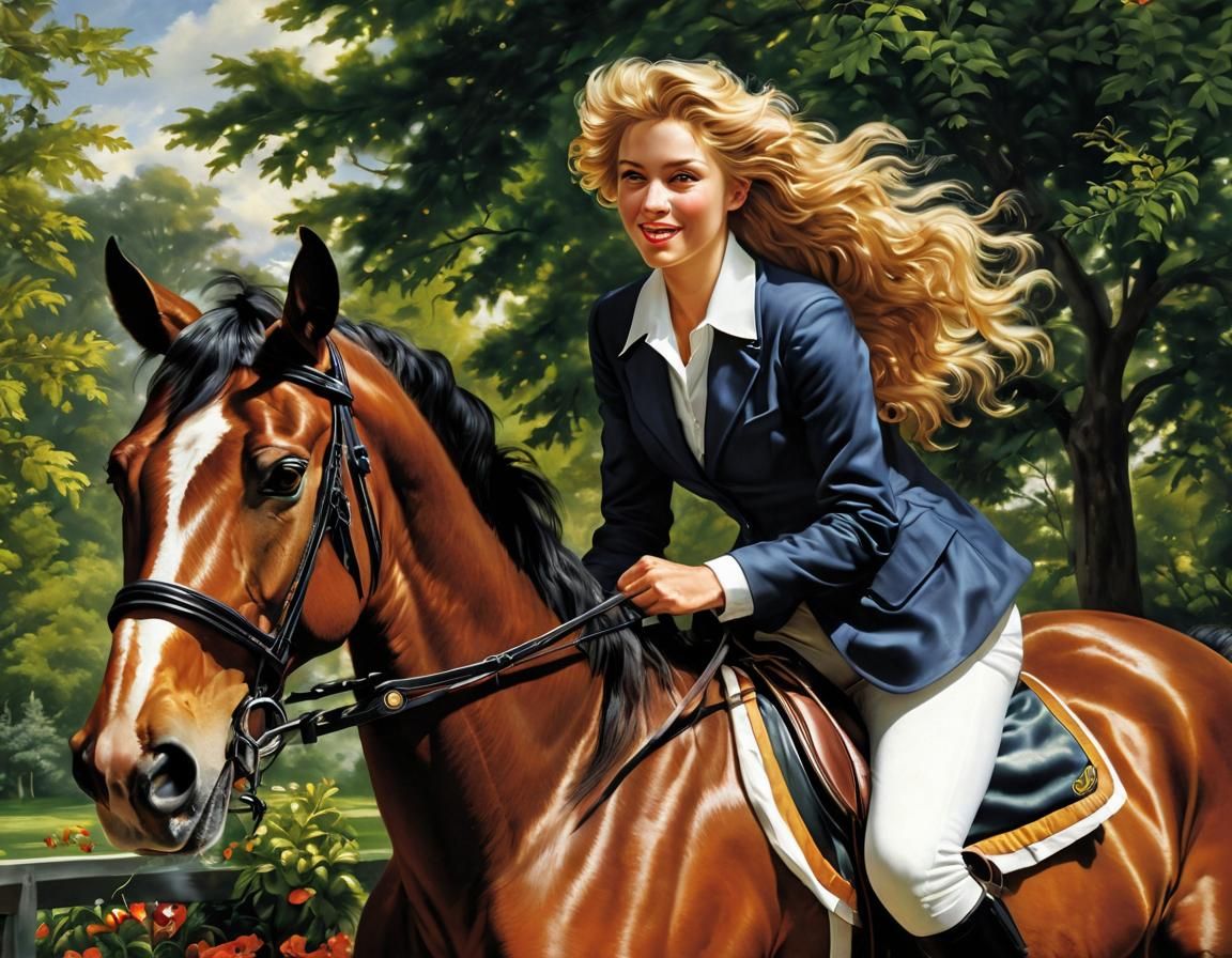 Jutland Horse and Jockey Girl in Baroque Style