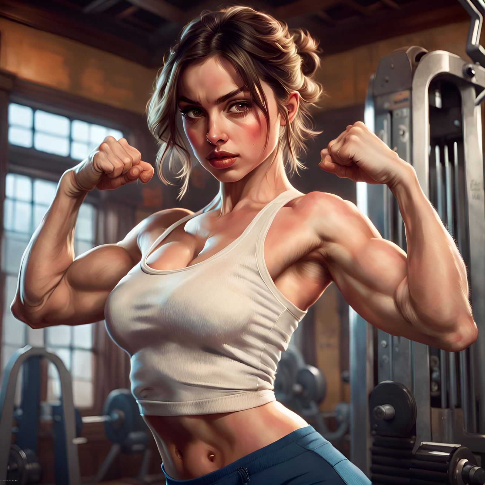 Ana de Armas Flexing Biceps: Hyperrealistic Portrait