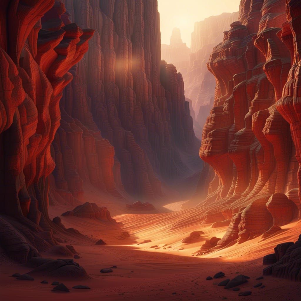 Desert Canyon at Sunrise: Epic Digital Matte Painting