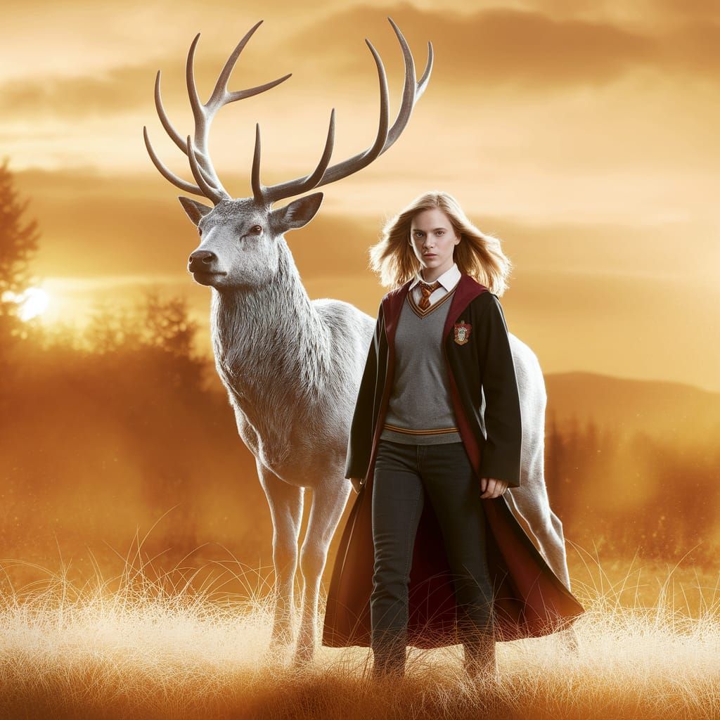 Ginny Weasley and Stag Patronus in Double Exposure